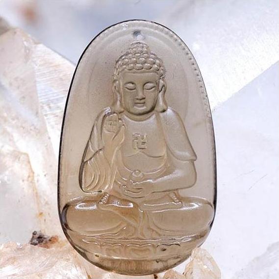 Mặt dây chuyền Đức Phật A Di Đà Thạch Anh Khói tự nhiên - Phật Độ Mạng cho người tuổi Tuất, Hợi - PBMSMO08