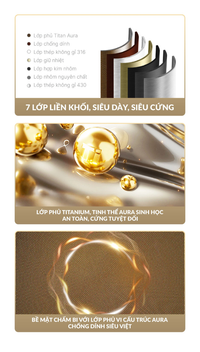 Bộ 3 Nồi Inox 316 Haatz HTA3 Phủ Titanium Aura Chống Dính Tốt, Dẫn Nhiệt Đều, Dùng Mọi Bếp - Hàng Chính Hãng Bảo Hành 5 Năm