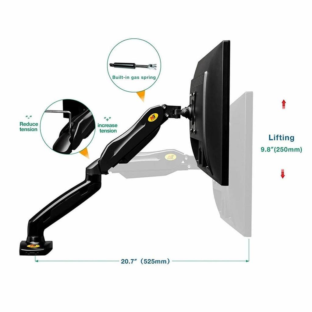 Arm màn hình máy tính NB F80 17 - 30 inch Giá treo màn hình - Tay nâng màn hình Xoay 360 độ Tải trọng 9Kg 2022