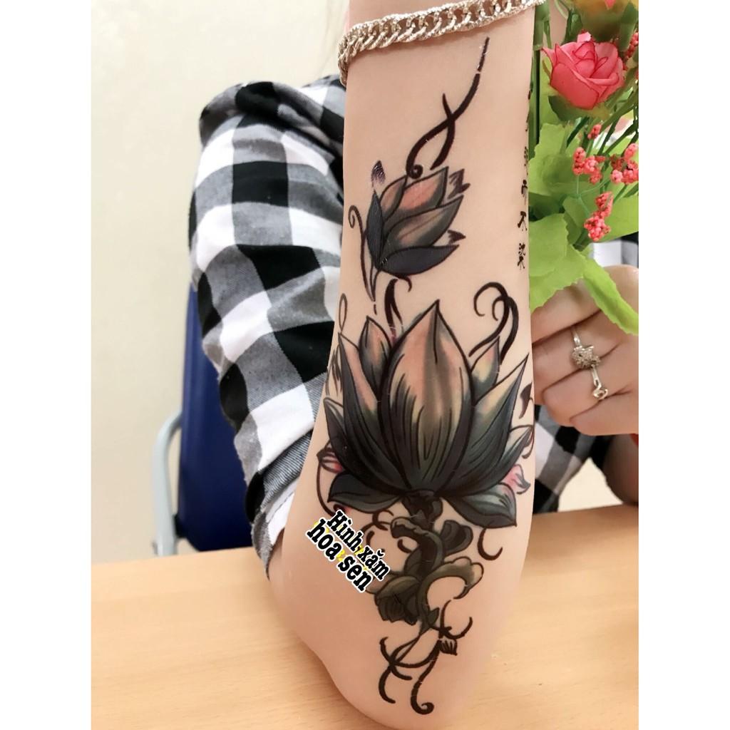 Hình xăm dán hoa sen điệu đà 10x20cm