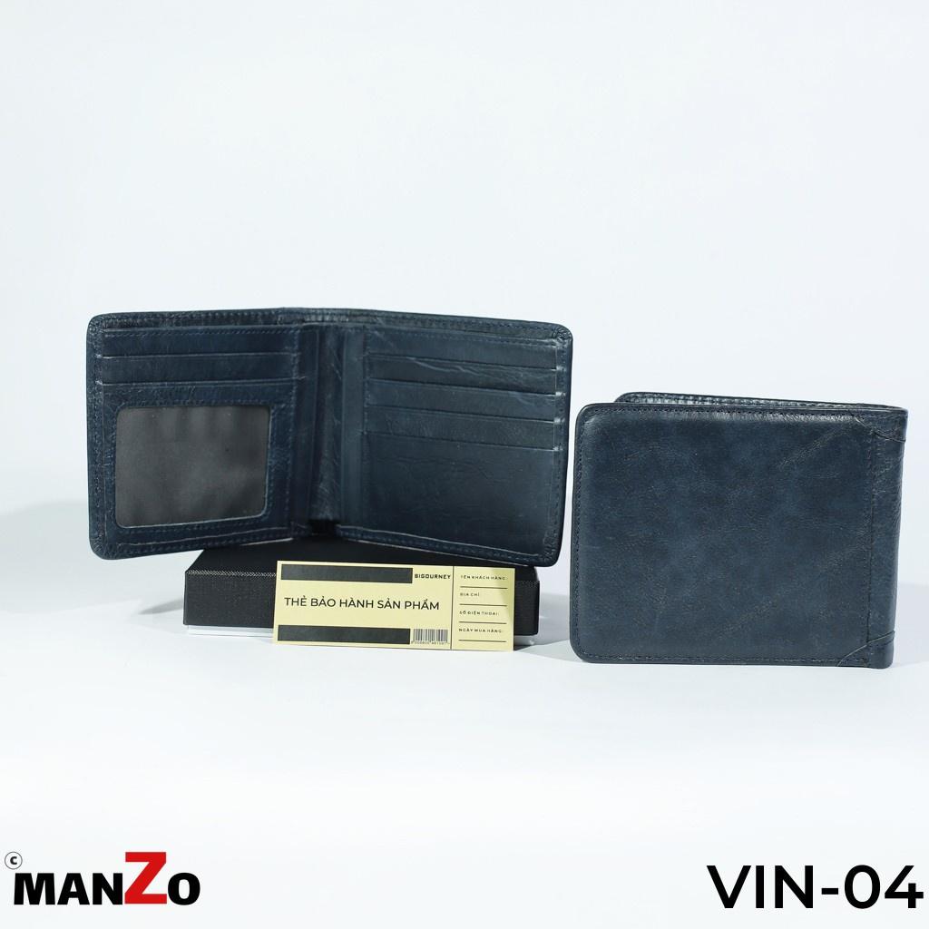 Bóp nam da bò MANZO VIN-04 màu xanh đậm phong cách bụi bặm Bảo hành 18 tháng tại Manzo