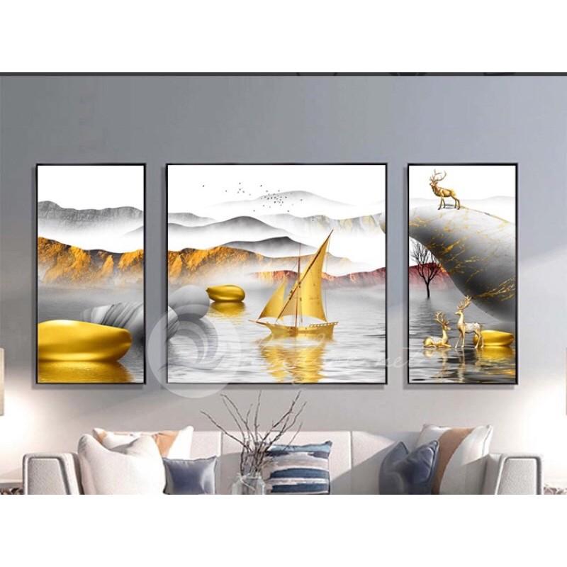 Tranh treo tường - Tranh trang trí nhà cửa - Tranh canvas - Tranh treo phòng khách bộ 3 tấm thuyền buồm xuôi gió.