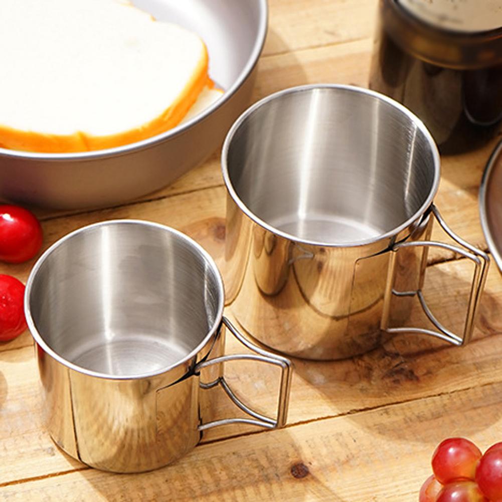 4PCS 304 Stainless Steel Outdoor Camping Cup Set Portable Mountaineering Trekking Cups Travel Hiking Cookware Equipment
