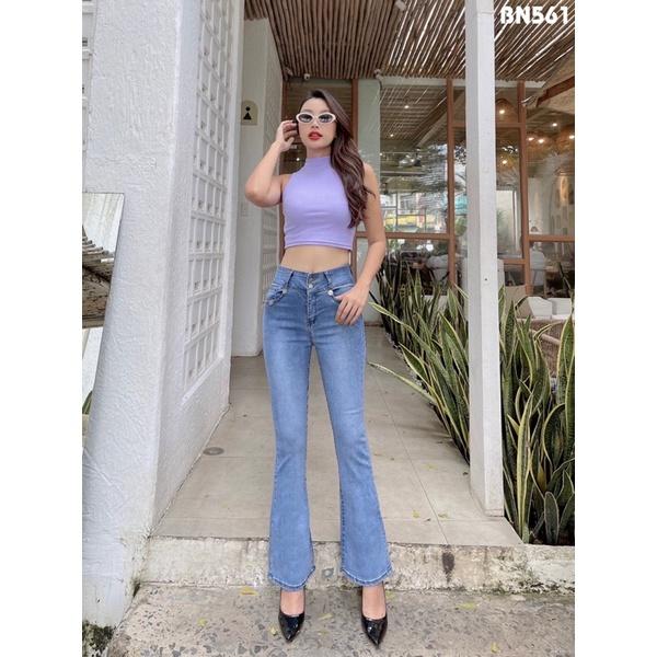 Quần jeans Nữ Lưng Cao Co Giãn Túi Phối Nút Thời Trang