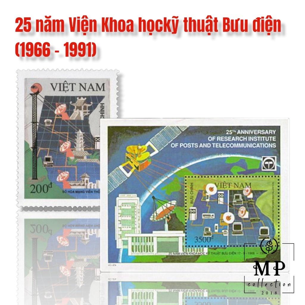 Bộ 1 con và Bloc tem 25 năm viện khoa học kỹ thuật bưu điện