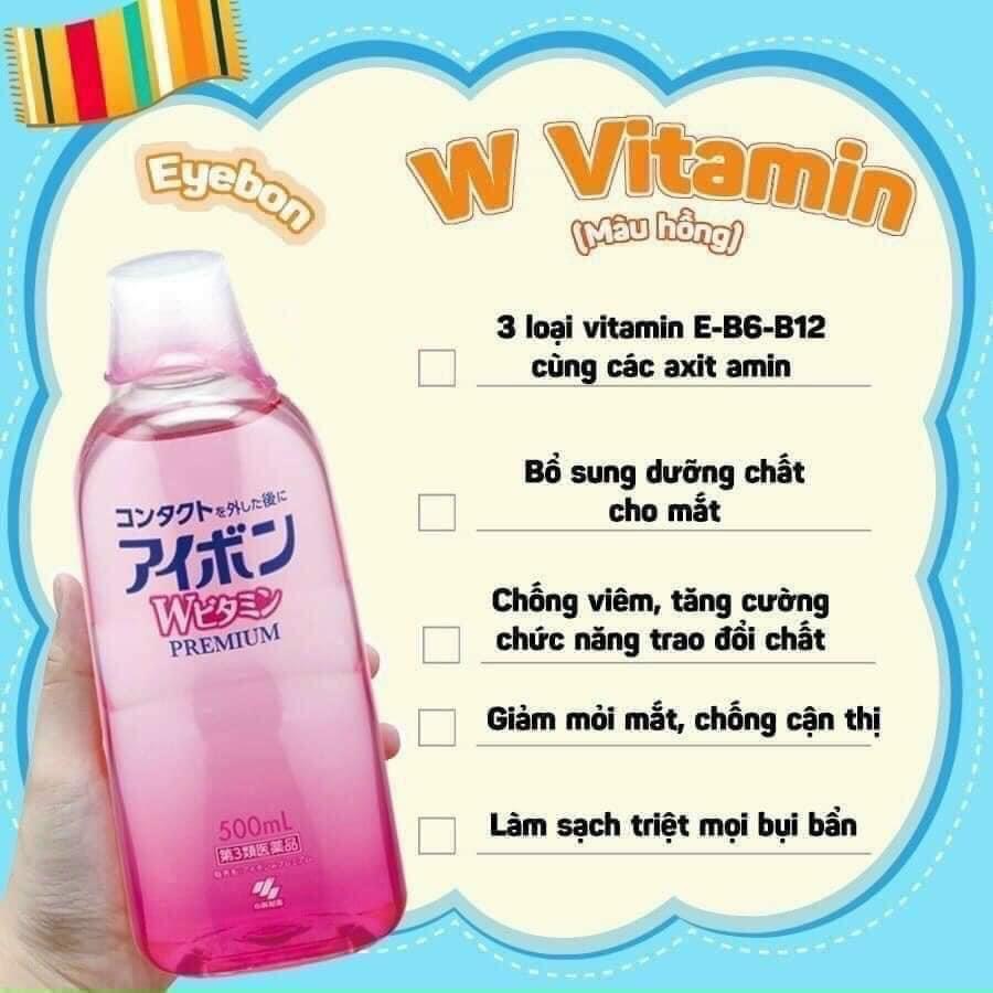 Nước Rửa Mắt Eyebon W Vitamin Kobayashi 500ml, Nước Rửa Mắt Nhật Bản Bảo Vệ Giác Mạc Hỗ Trợ Mắt Sáng Khỏe