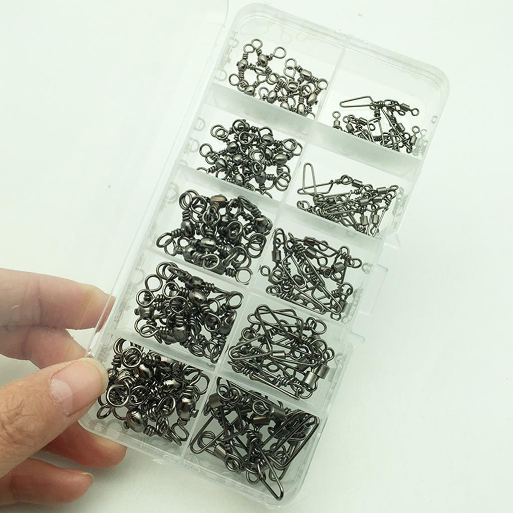 100Pcs Fishing Rolling Swivels w/ Coast Lock Snaps & 3 Way Barrel Swivels S