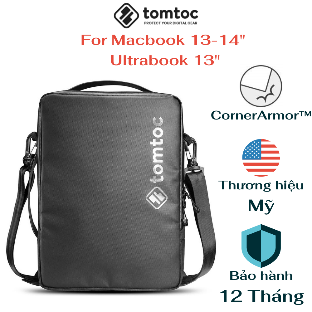 TÚI ĐEO CHÉO TOMTOC H14 (USA) URBAN SHOULDER BAGS DÀNH CHO MACBOOK, LAPTOP, ULTRABOOK 13.3″ BLACK - Hàng chính hãng