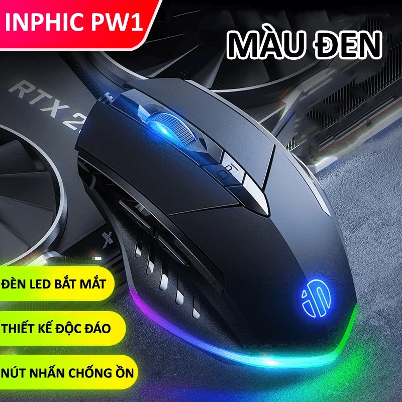 Chuột máy tính có dây INPHIC PW1PRO gaming cho game thủ kèm đèn led RGB 12 màu với độ DPI lên đến 7200DPI - HÀNG CHÍNH HÃNG