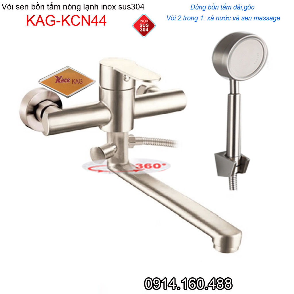 Vòi sen bồn tắm nóng lạnh Inox KAG-KCN44, trọn bộ sen gắn tường SUS304 cho bồn tắm nằm siêu bền chiết khấu tốt