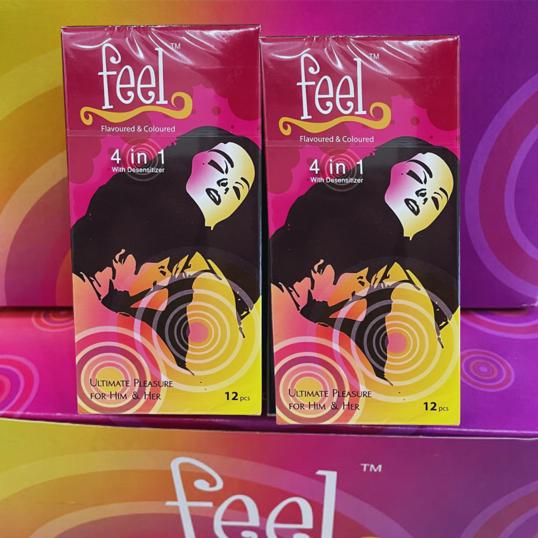 Bộ 2 hộp Bao cao su Feel 4 in 1 (12 bao) - Bao cao su kéo dài thời gian, có Gân và Gai.
