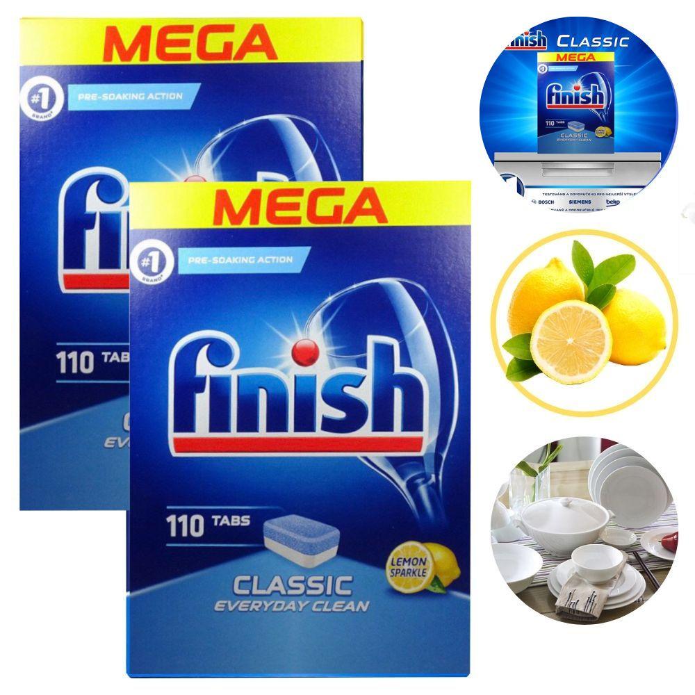 Combo 2 hộp 110 viên rửa bát Finish nhập khẩu Châu Âu Classic Dishwasher Tablets Lemon - hương chanh
