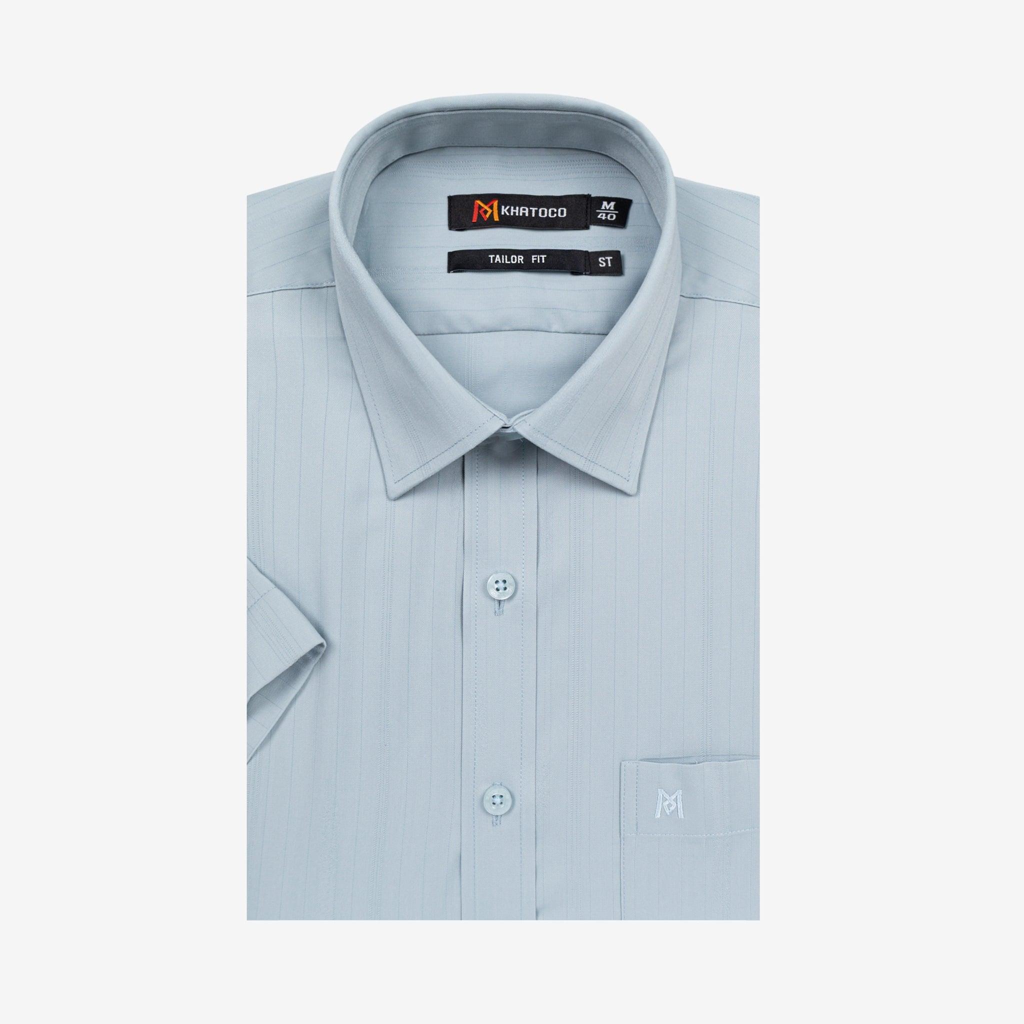 Áo sơ mi nam KHATOCO Tailor Fit ngắn tay A1MN498T2-CNMK759-2704-N