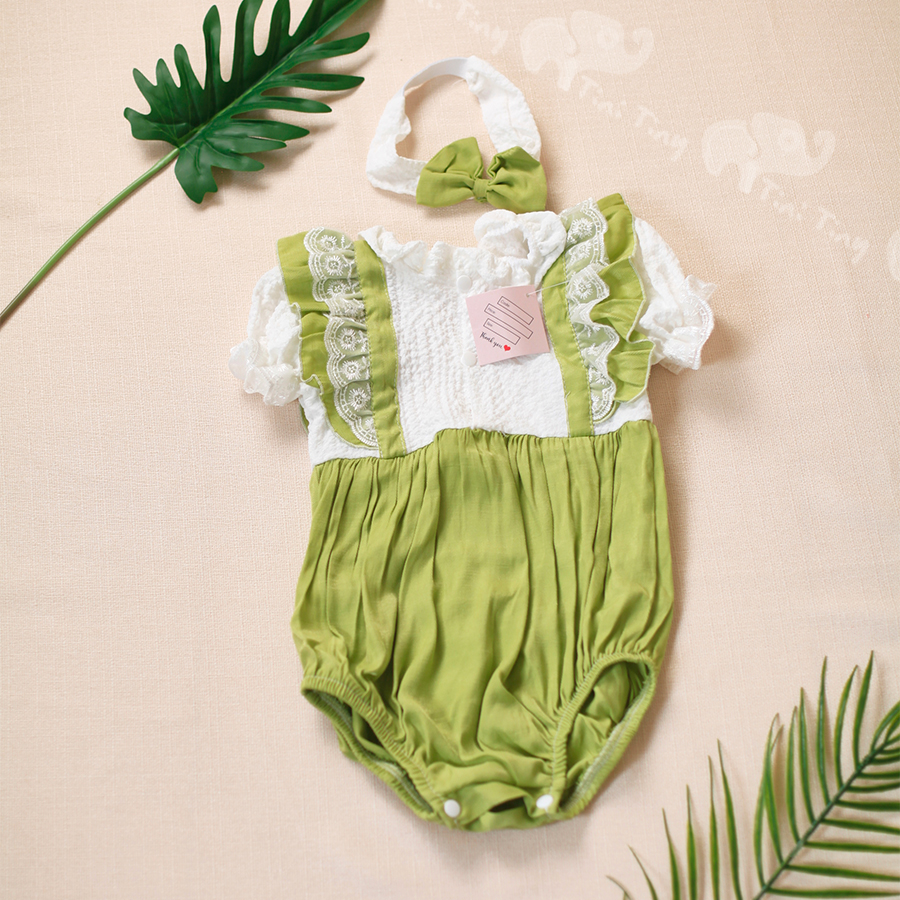 Đồ sơ sinh bodysuit xanh cốm cho bé gái