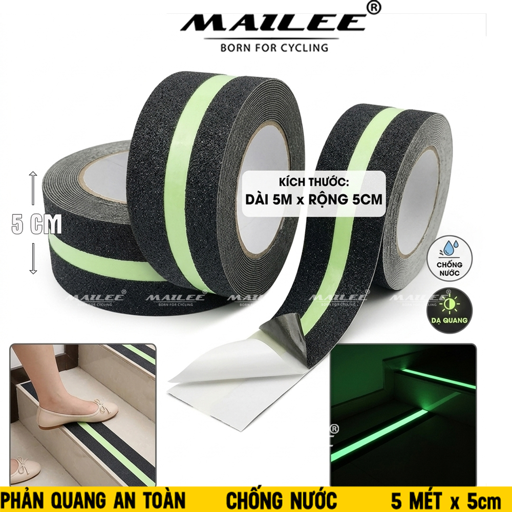 Băng keo chống trượt dạ quang 5m x 5cm cao cấp PQ-505, dán cầu thang, chống trơn trượt hiệu quả dành cho văn phòng, nhà xưởng, chân bậc cầu thang - Mai Lee