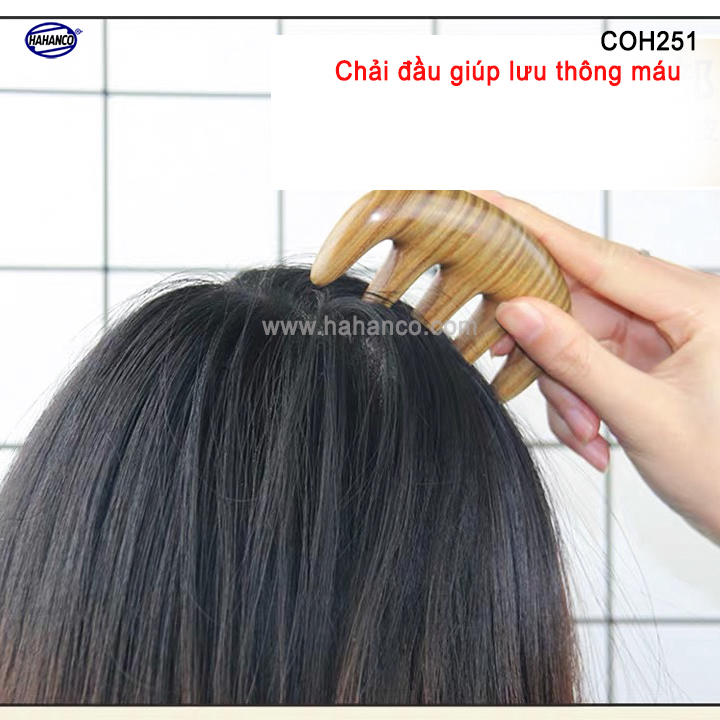 Lược gỗ Bách Xanh 5 răng (COH251) massa đầu giúp lưu thông máu đả thông kinh mạch (Size: S -10cm) rất tốt cho sức khỏe