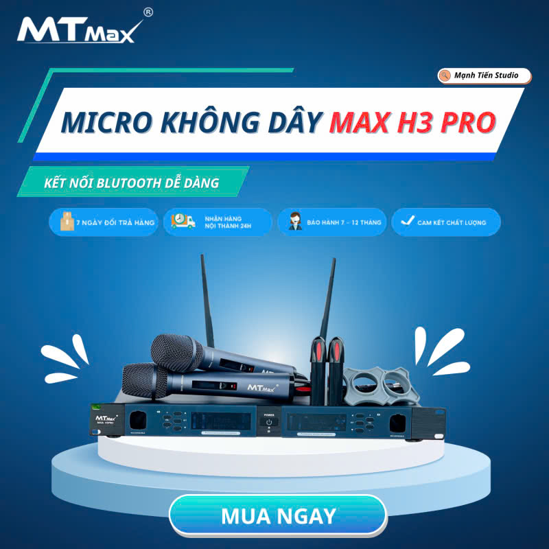 Micro Không Dây Đầu Thu Lớn MTMax H3 Pro Cao Cấp Chuyên Dùng Karaoke Gia Đình, Phòng Trà, Quán Bar, Chống Hú Tốt, Cho Âm Thanh Chuẩn, Trong, Ấm Áp . Hàng chính hãng