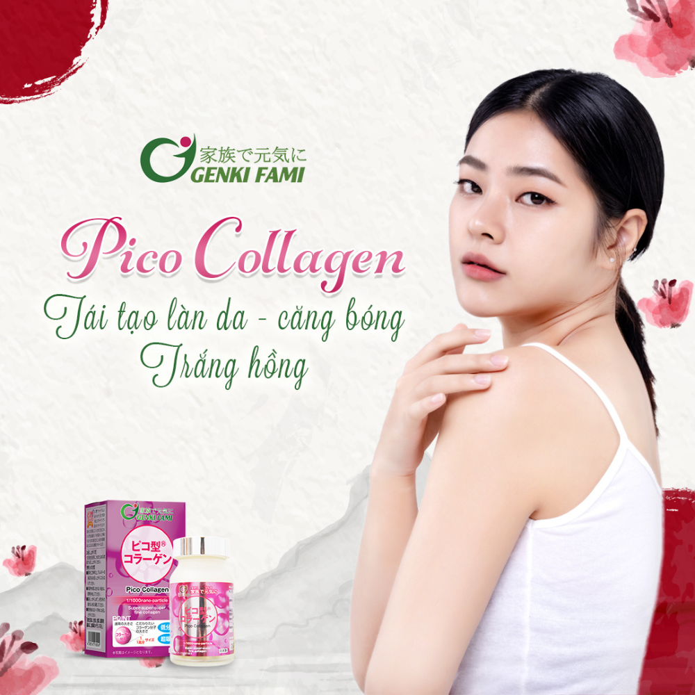 Viên Uống Hỗ Trợ Trẻ Hóa Da Pico Collagen Genki Fami, Hộp 180 viên