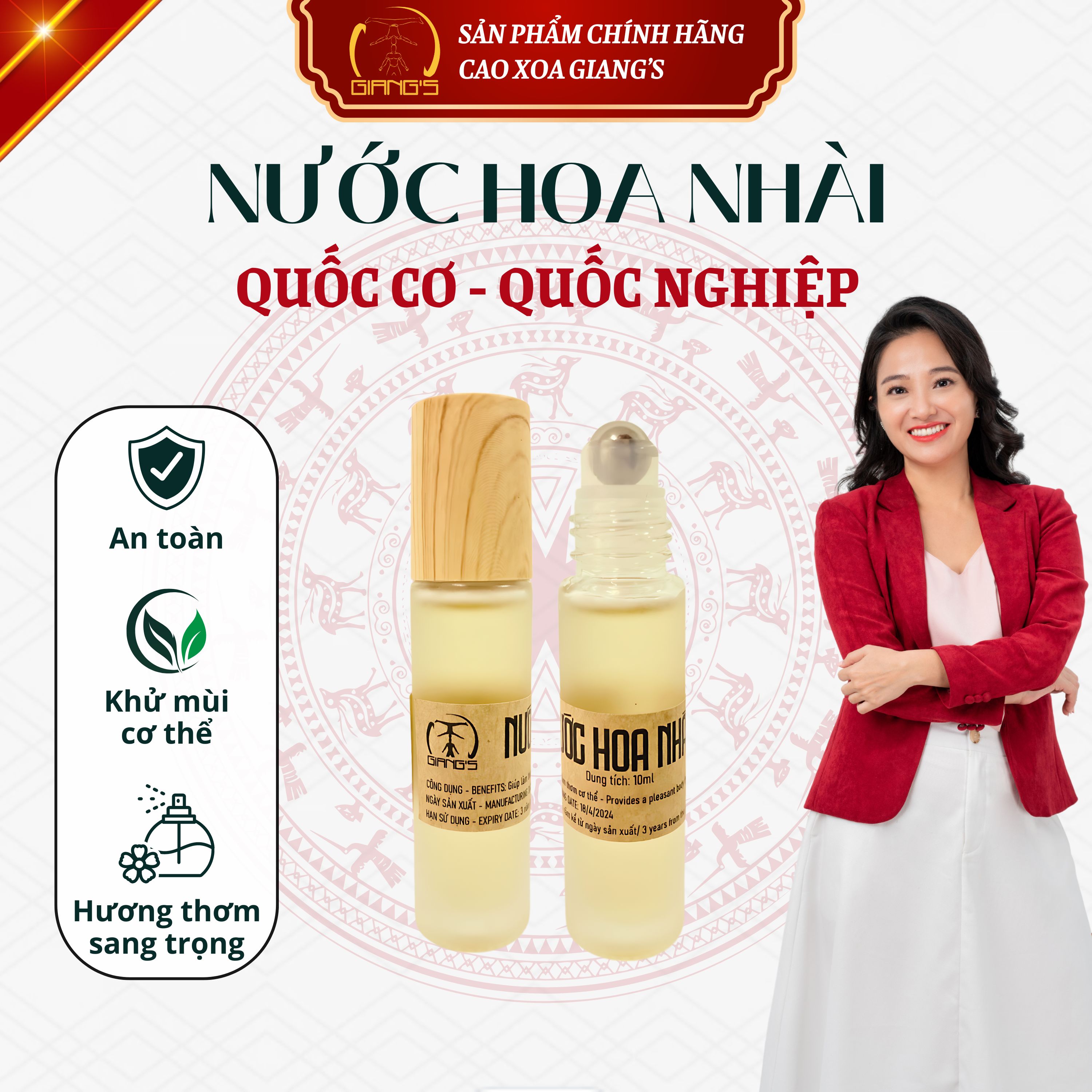 Nước hoa nhài GIANG'S đầu bi lăn chai 10ml - Hương thơm nhẹ nhàng tinh tế sang trọng