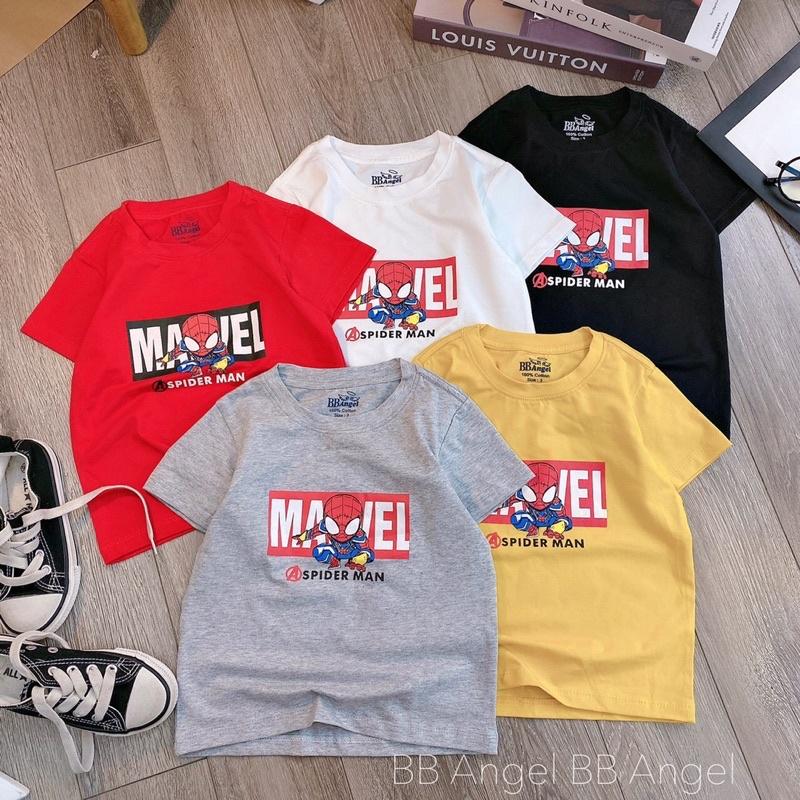 Áo cotton cộc tay bé trai in hình Mavel Spider Man với năm màu ghi. vàng. trắng. đen. đỏ sz 25-35kg