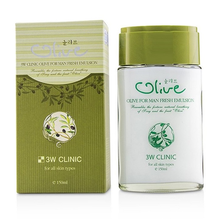 Combo Bộ 2 sản phẩm dưỡng trắng da nam tinh chất dầu Olive 3W CLINIC Hàn Quốc