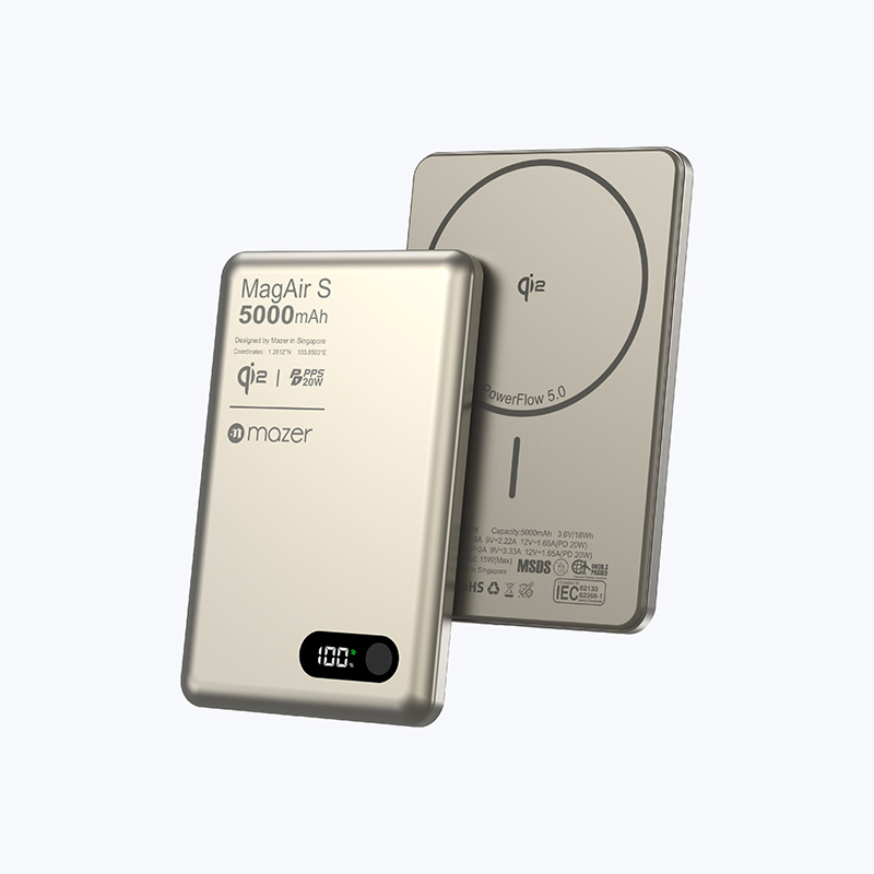 Pin Sạc Dự Phòng Không Dây MAZER MagAir S Qi2 15W PD 20W 5.000mAh Siêu Mỏng Màn Hình Số Hiển Thị Pin Và Trạng Thái Sạc Hàng Chính Hãng