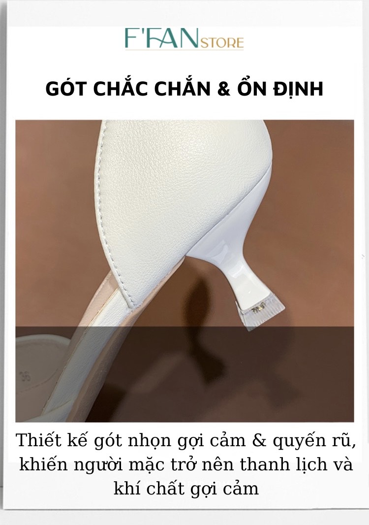 Giày Cao Gót Khoét Eo (DA THẬT) Da Mềm Lót Êm Chân 3.5 cm - 3150 Đen Trắng Sữa FFAN STORE