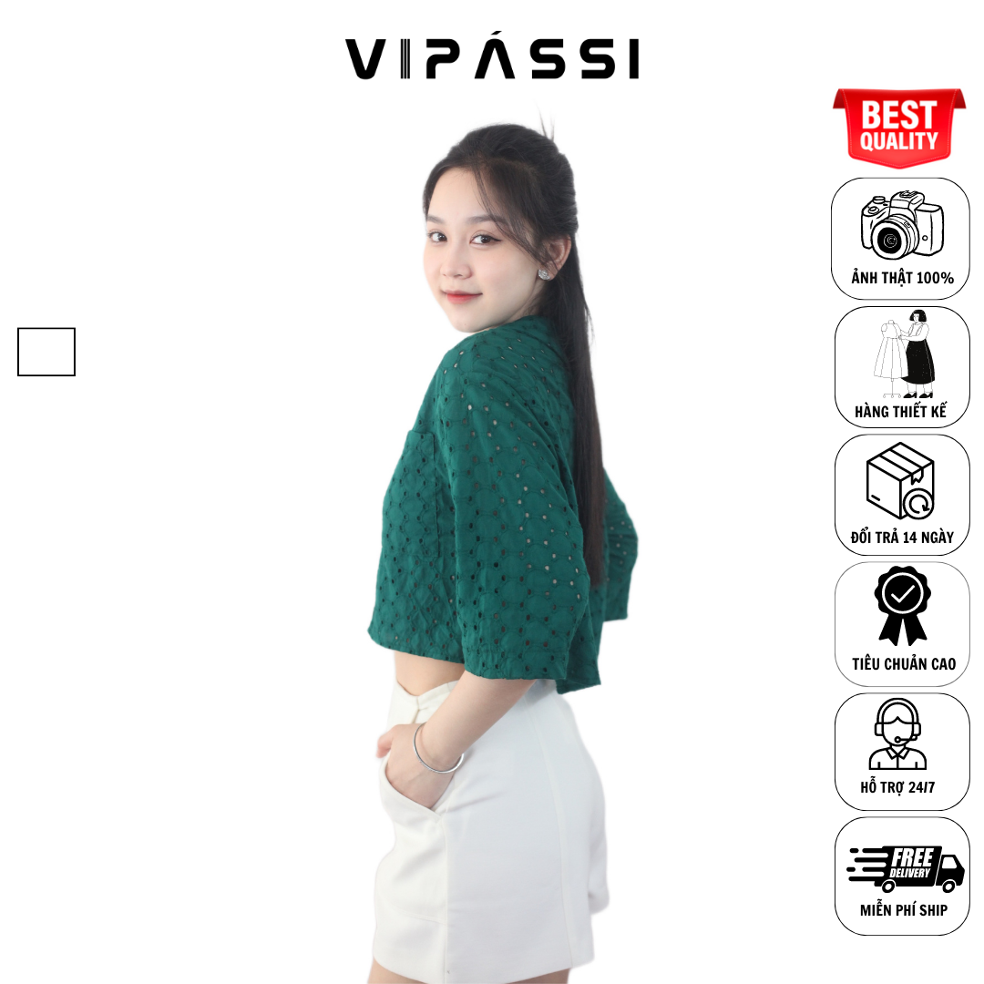 VIPÁSSI Quần Short Nữ Chữ A 2 Lớp Cotton Trắng Hai Túi Lớn Dây Kéo Sắt