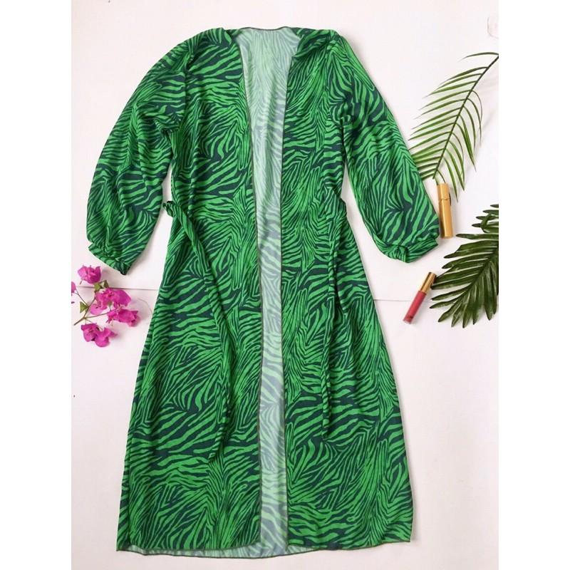 Bikini Nữ 2 Mảnh Áo Choàng Khoác Ngoài Đồ Bơi Nữ Họa Tiết Vằn Xanh Quyến Rũ Độc Lạ - R23