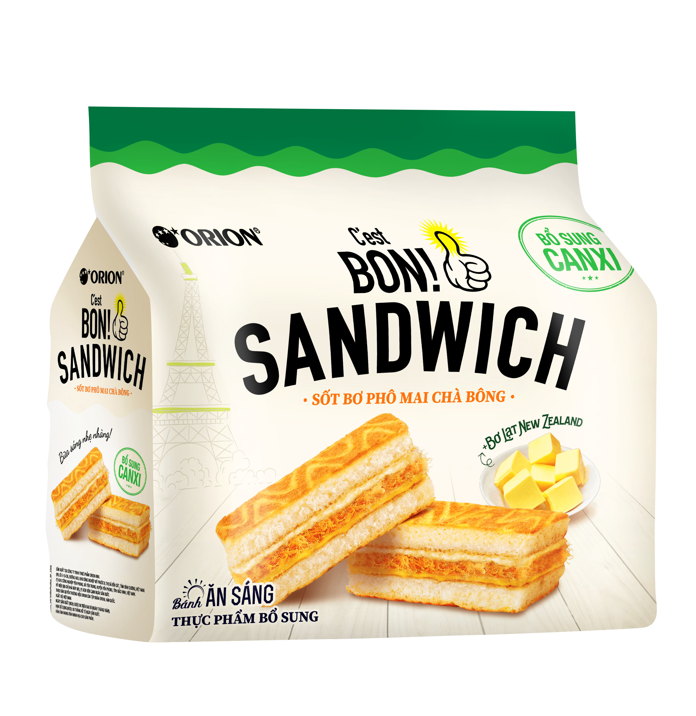 Túi 6 gói bánh ăn sáng C'est Bon Sandwich Sốt Bơ Phô Mai Chà Bông Orion