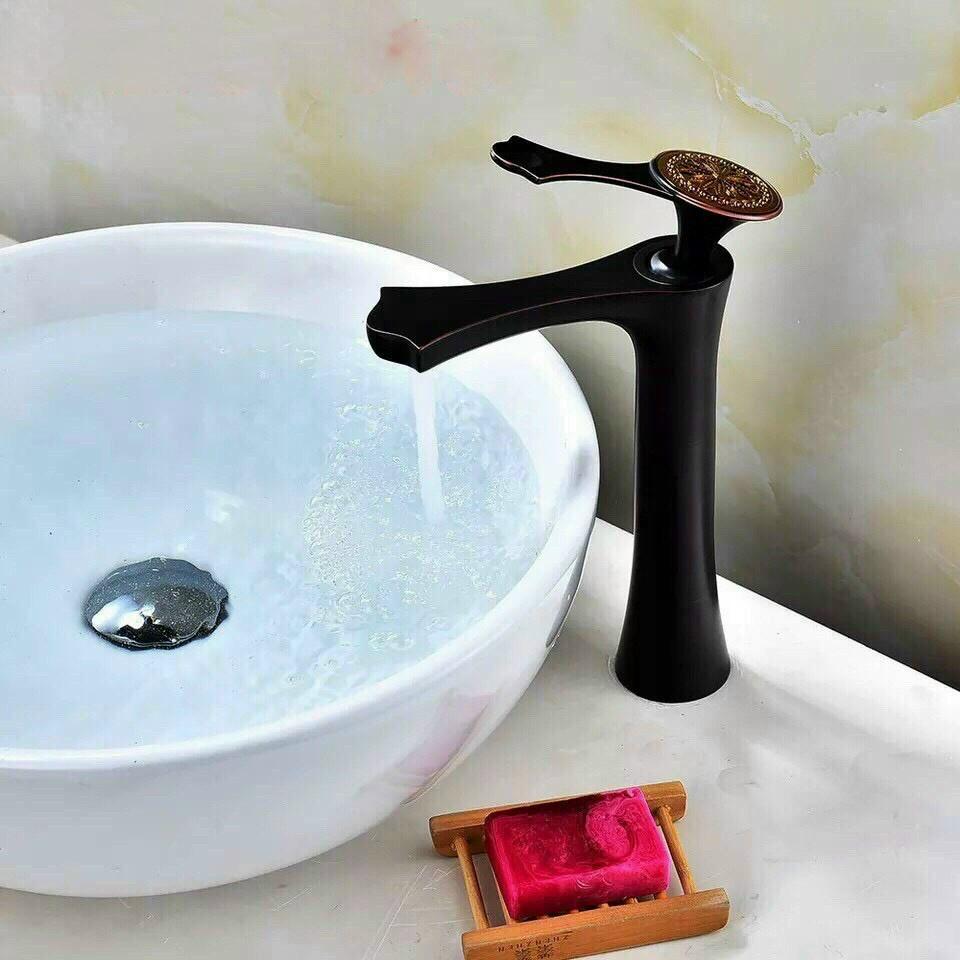 VÒI LAVABO ĐEN 30CM NÓNG LẠNH