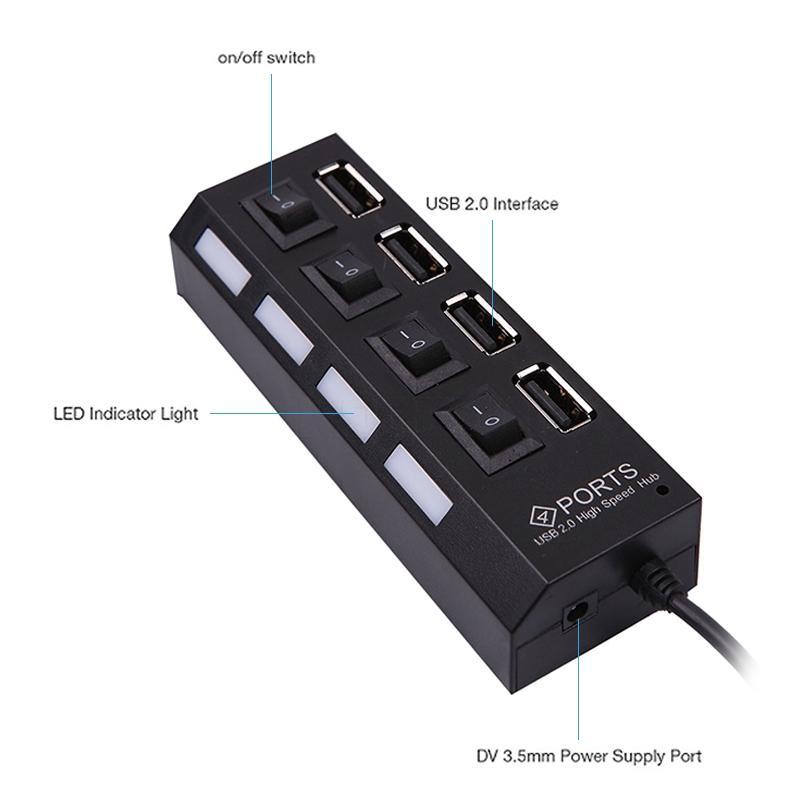 Hub Chia 4/7 Cổng Usb 2.0 Kèm Công Tắc On/Off To480 Mbps Cho Laptop táo Pc Laptop