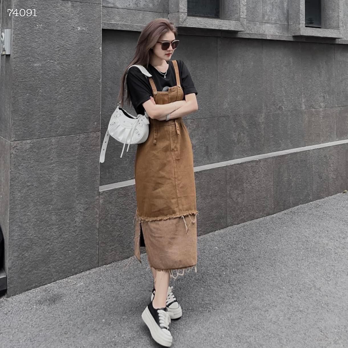 ĐẦM YẾM MIDI DÀI 2 DÂY SUÔNG TRƠN XẺ TÀ JEANS / DENIM DẠO PHỐ ĐI BIỂN ĐI TIỆC ĐI CHƠI ĐI HỌC