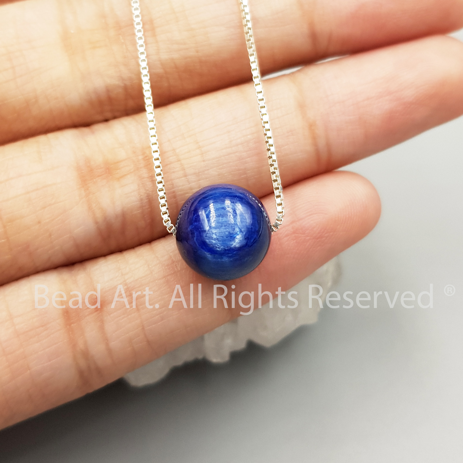 Dây Chuyền Đá Kyanite Xanh Dương 10MM Bạc 925, Đá Thiên Nhiên, Trang Sức Phong Thuỷ, Chuỗi Hạt, Mệnh Thuỷ, Mộc - Bead Art