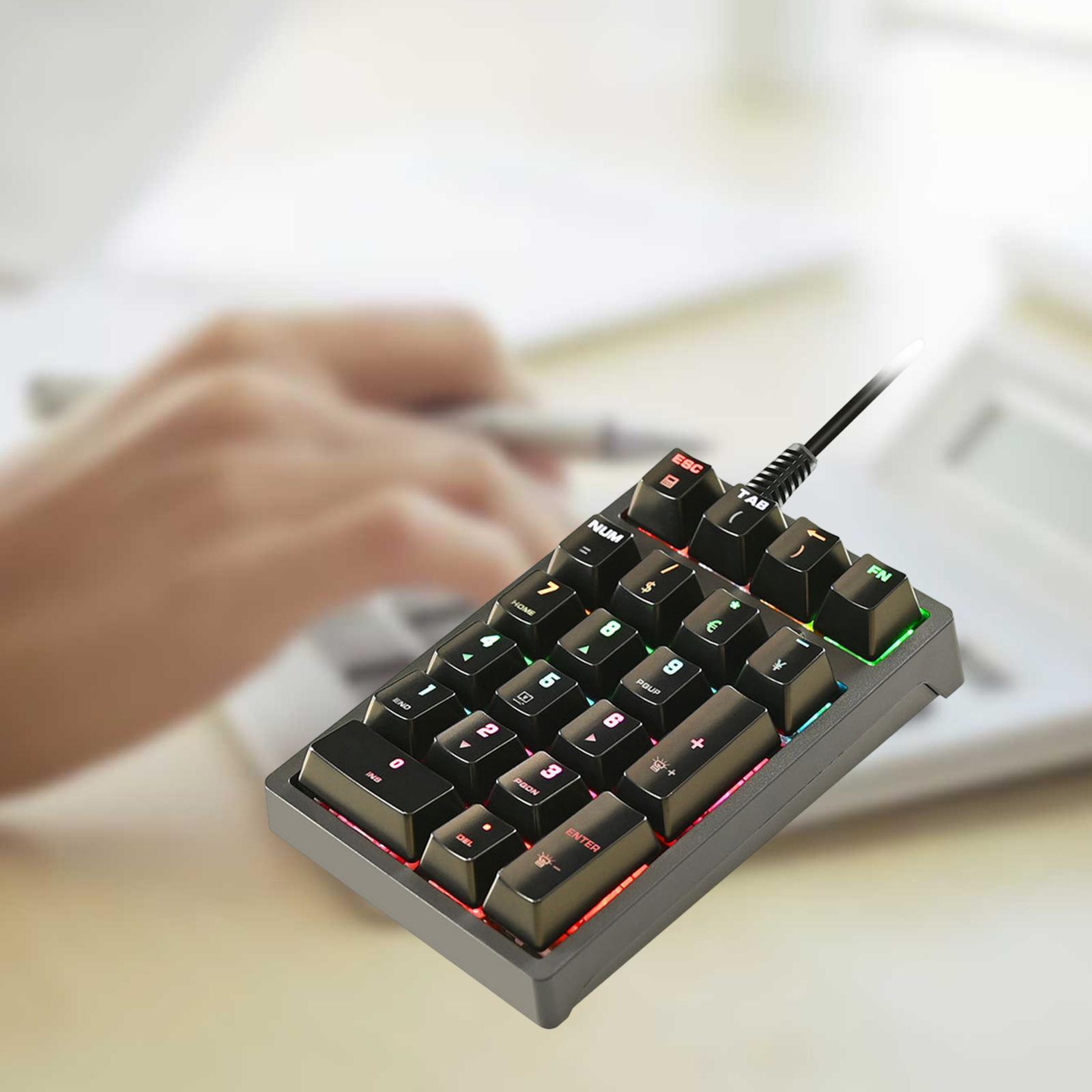 Compact K21 Mini Mechanical Numeric Keypad, 21 Keys, Plug and Play Blue Switch RGB USB Wired Numpad for Tablets Gamer PS Designers Notebook