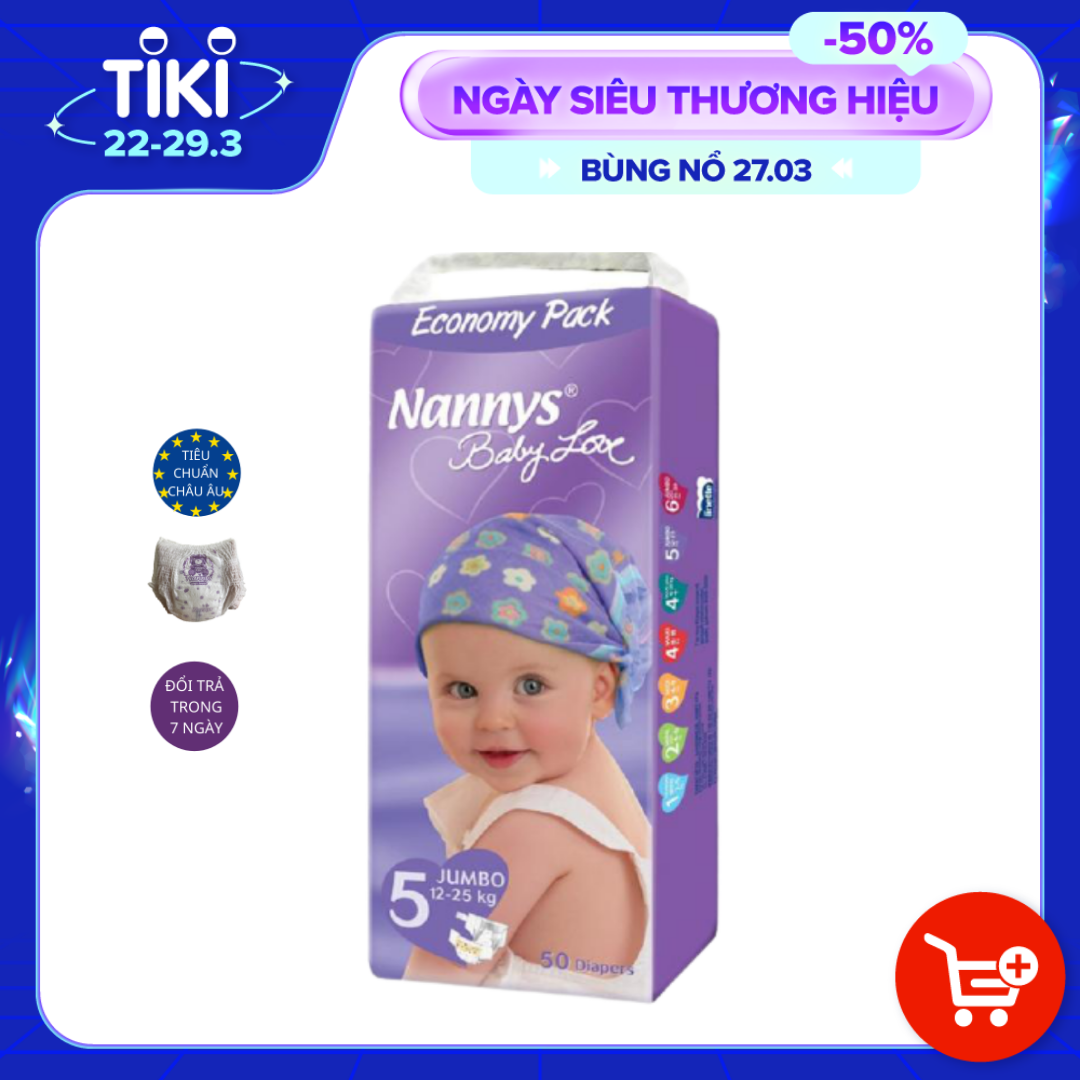 Tã/ bỉm DÁN Nannys Jumbo XXL 50 miếng (Cho bé 12-25kg)