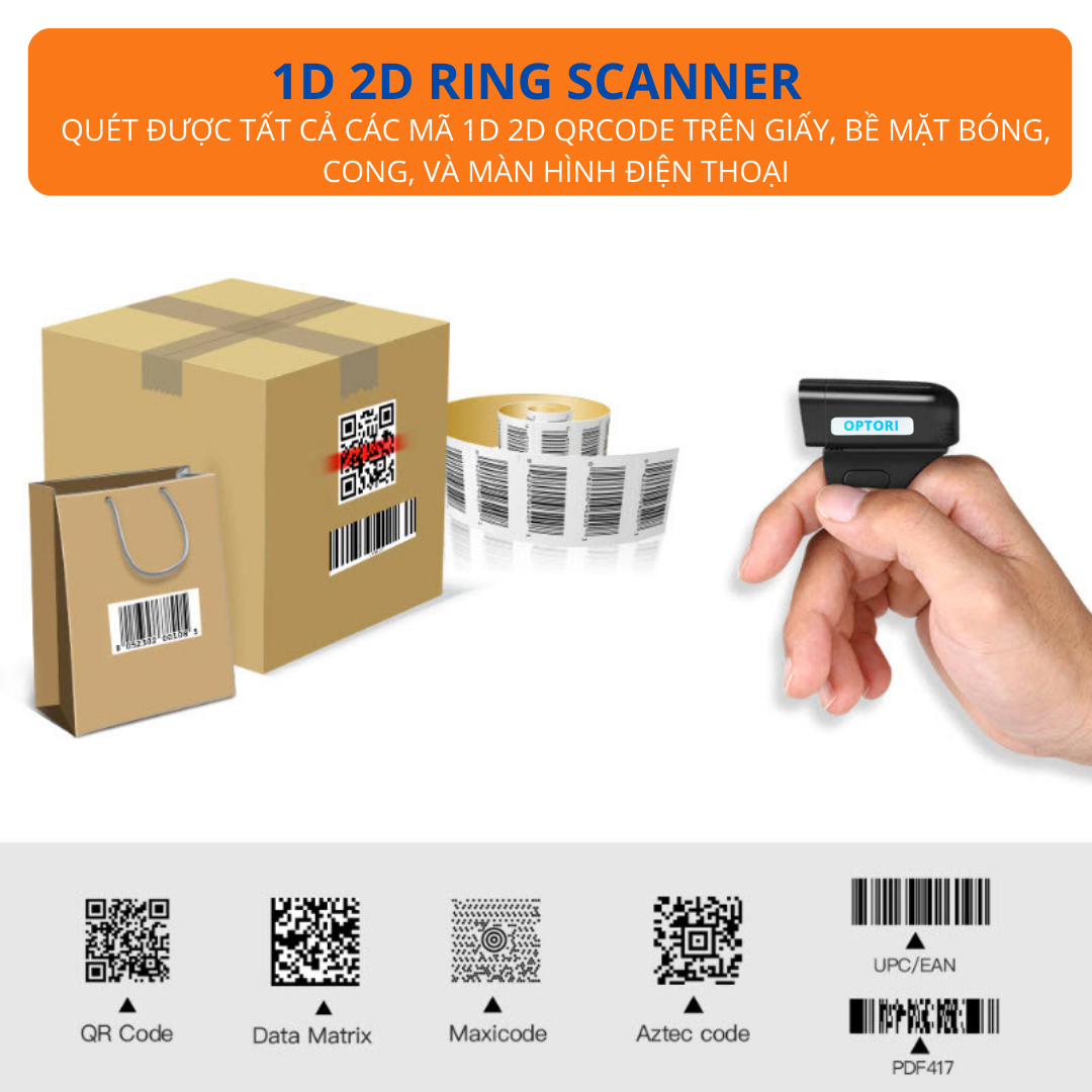 Ring Scanner – Máy quét mã vạch không dây – Máy đọc mã vạch bluetooth – OPTORI 2006 ( Hàng chính hãng)