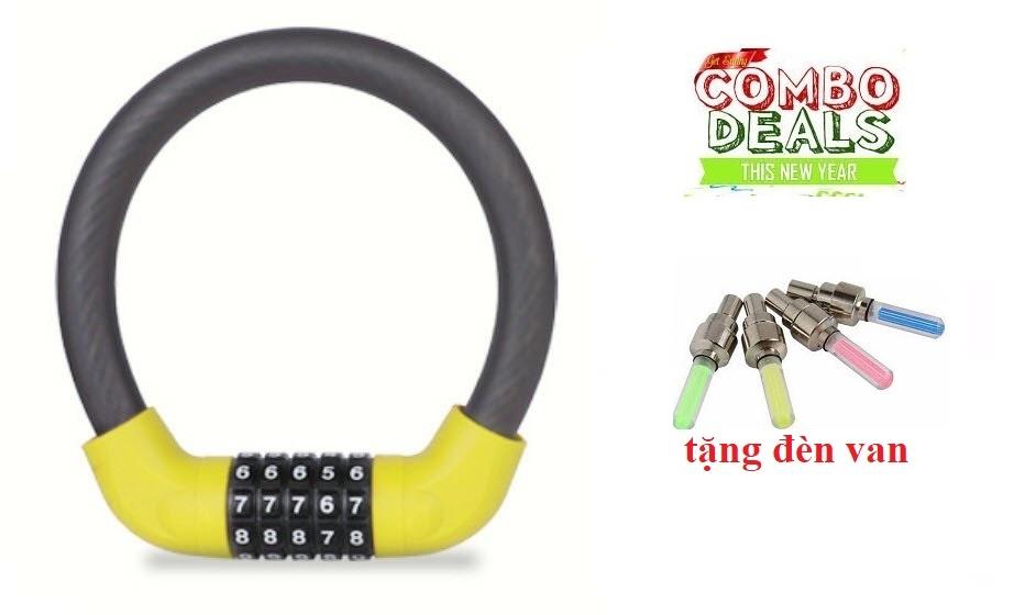 Khóa dây xe đạp 5 số đổi được mã Tặng 1 đôi đèn van