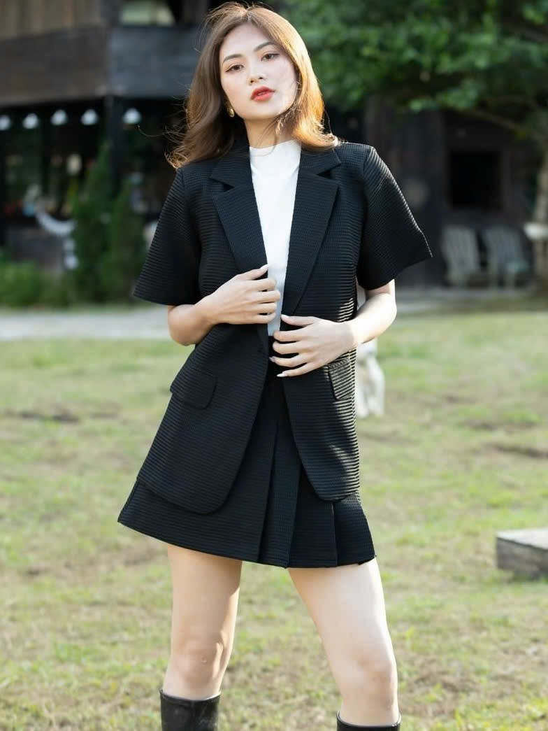 Set áo váy vest đen ngắn tay NGADO , set áo váy Nữ , set vest
