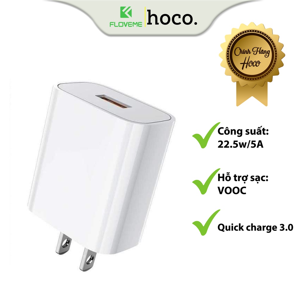 Bộ Sạc Nhanh Dành Cho Hoco DC19 USB To IP, Sạc Nhanh 5A/22.5W, Kèm Dây Dài 1m, Hỗ Trợ Sạc VOOC, Quick Charge 3.0, Hàng Chính Hãng