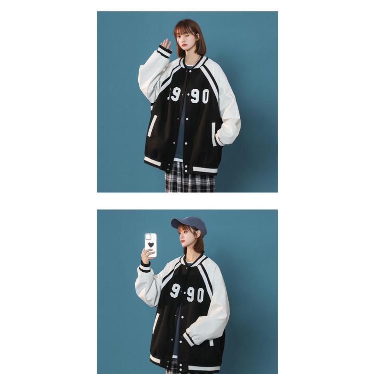 Áo Khoác Bomber Jacket Dù 2 Lớp 1990 Varsity Form Rộng Basic Nam Nữ Unisex Couple Phong Cách Ulzzang