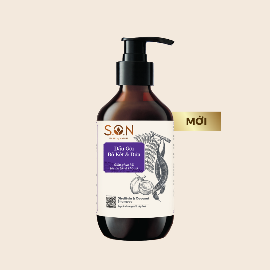 Dầu Gội S.O.N Bồ Kết &amp; Dừa Phục Hồi Khô Xơ, Hư Tổn, Nuôi Dưỡng Tóc Mềm Mượt 250ml,450ml