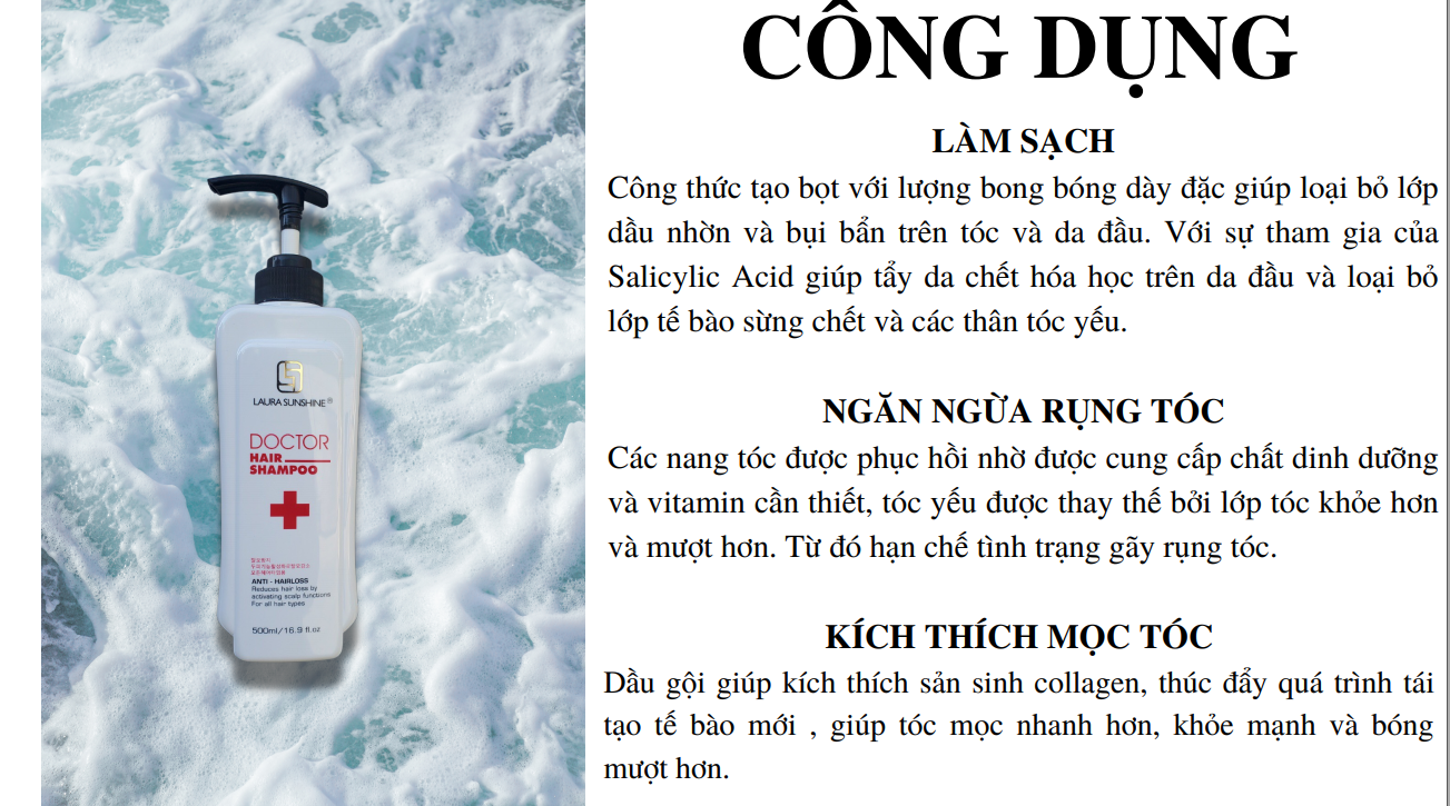 Dầu gội hỗ trợ giảm rụng tóc, kích thích mọc tóc, giúp tóc khỏe Laura Sunshine Doctor Shampoo Hàn Quốc 500ml