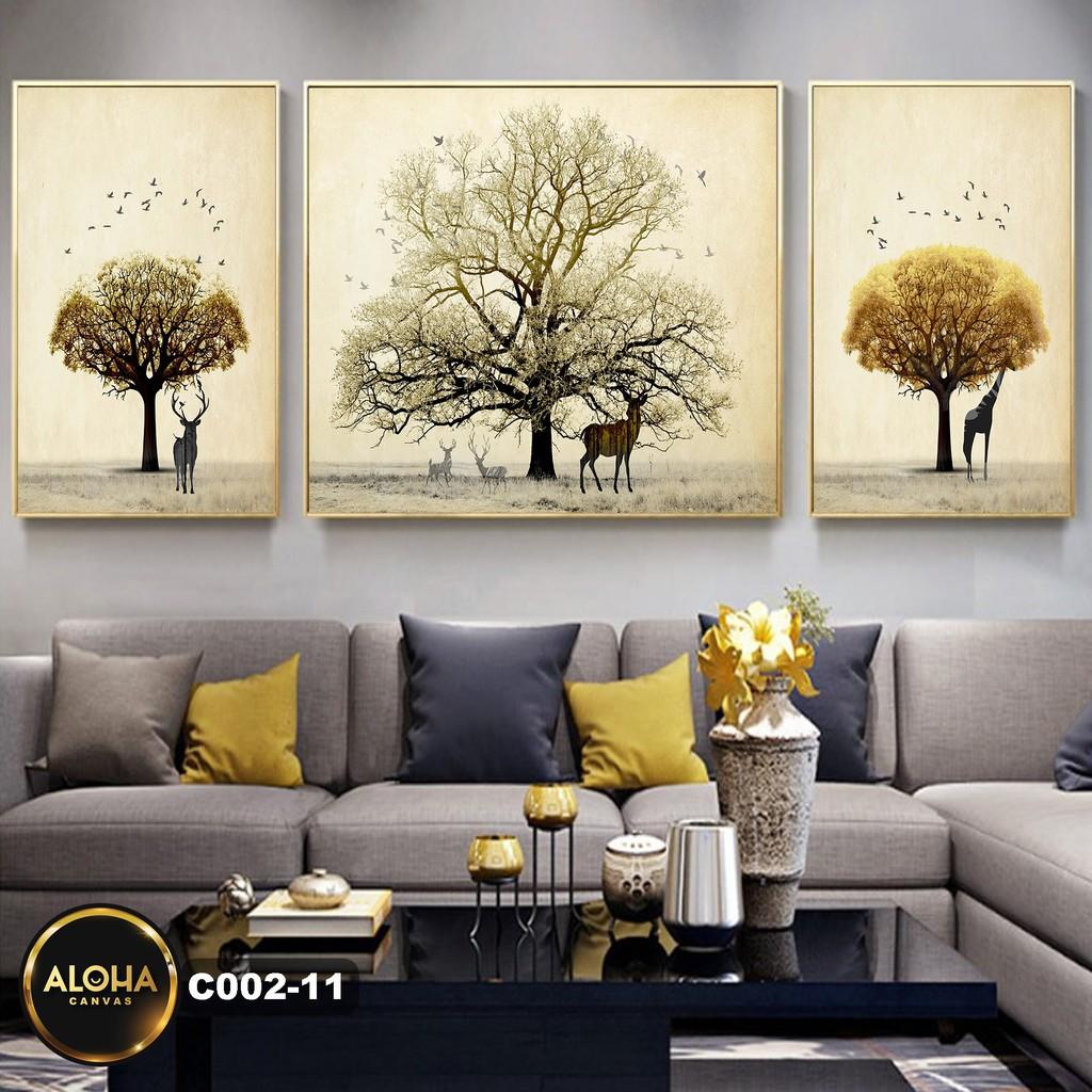 Tranh Canvas Treo Tường Chủ Đề Cây Cối Treo Phòng Khách