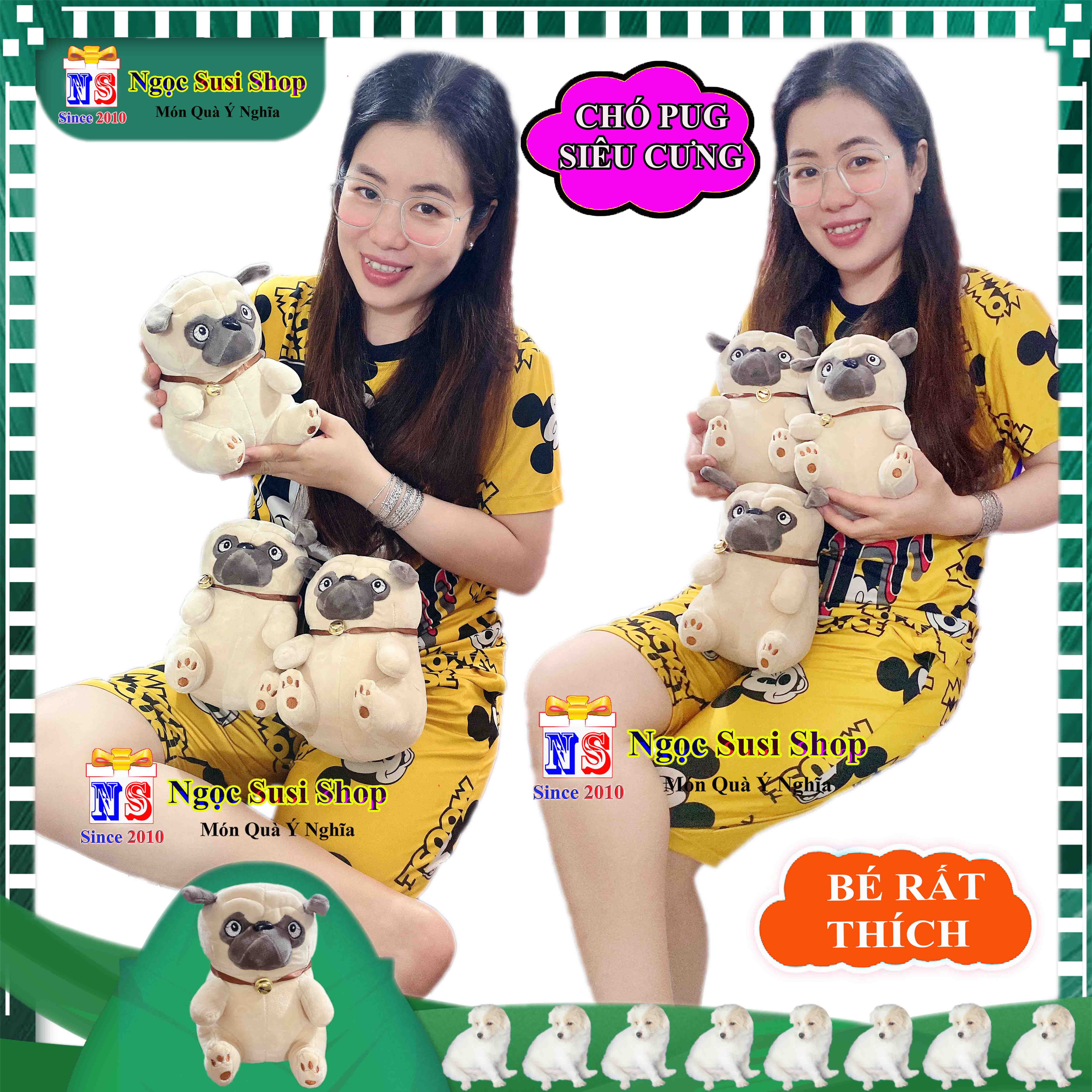 GẤU BÔNG CON CHÓ PUG CHO BÉ CẦM CHƠI - THÚ BÔNG CHÓ PUG