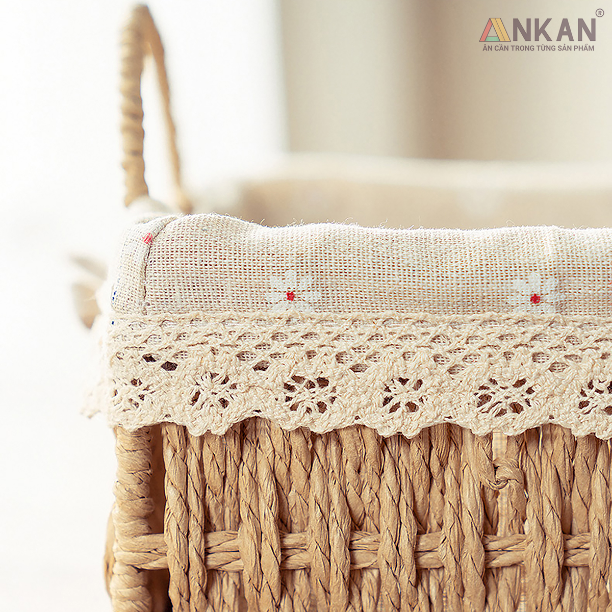 Giỏ Decor Có Quai Xách – Bộ 4 Kiểu Dáng Thủ Công Đẹp Mắt, Lót Vải Vintage, Đựng Đồ &amp; Trang Trí Tinh Tế