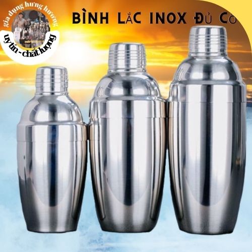 Bình lắc Shaker pha chế cocktail chất liệu inox đủ cỡ (350ml, 550ml, 750ml) chuyên dụng cụ pha chế bartender