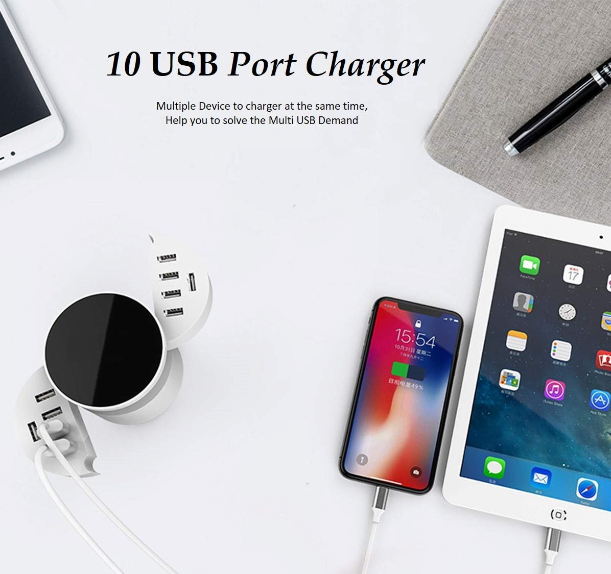 Adapter Sạc Nhanh AMITECH CD16A Củ Sạc Điện Thoại Kết Hợp 10 Cổng USB Và 1 Cổng Sạc Không Dây 8A - Hàng Chính Hãng