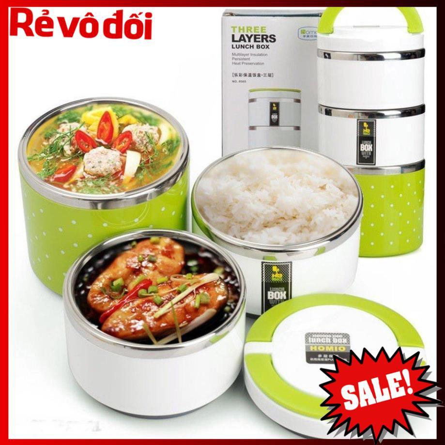 Hộp cơm giữ nhiệt INOX, free ship Hộp cơm 3 tầng văn phòng, nhỏ gọn dễ di chuyển