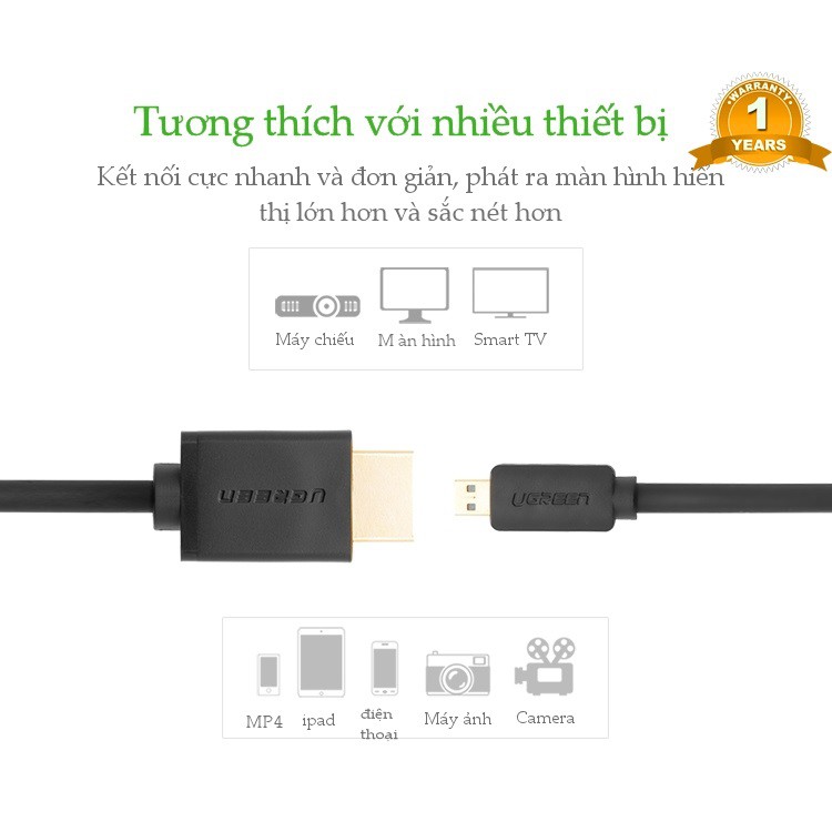 Cáp chuyển Micro HDMI sang HDMI Ugreen 30102-Hàng chính hãng.